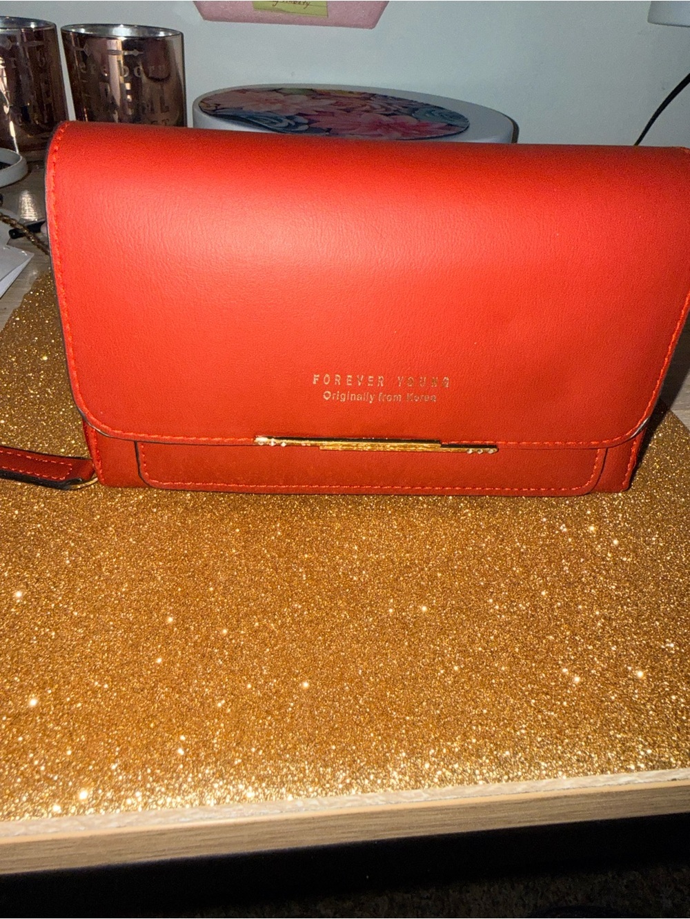 Forever Young Red Wristlet Clutch with Gold Accent